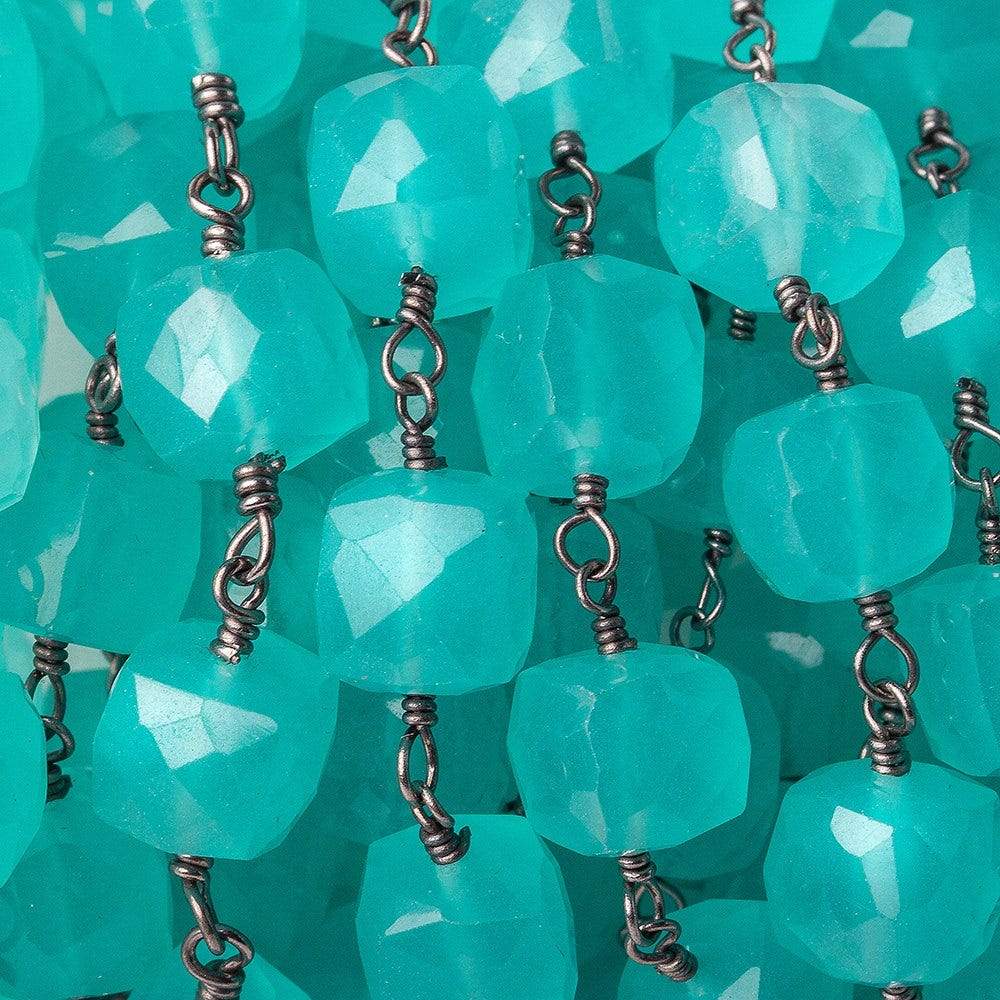 7.5-8mm Turquoise Chalcedony cube Black Gold plated Silver Chain by the foot (ONLINE ORDER ONLY)