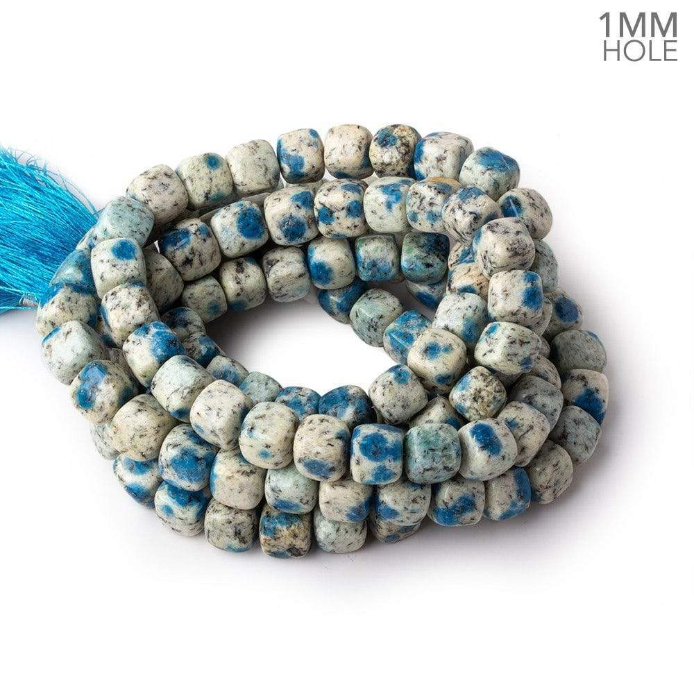 7.5-9mm K2 Azurite Granite "K2 Jasper" plain cubes 16 inch 45 beads 1mm large hole (ONLINE ORDER ONLY)