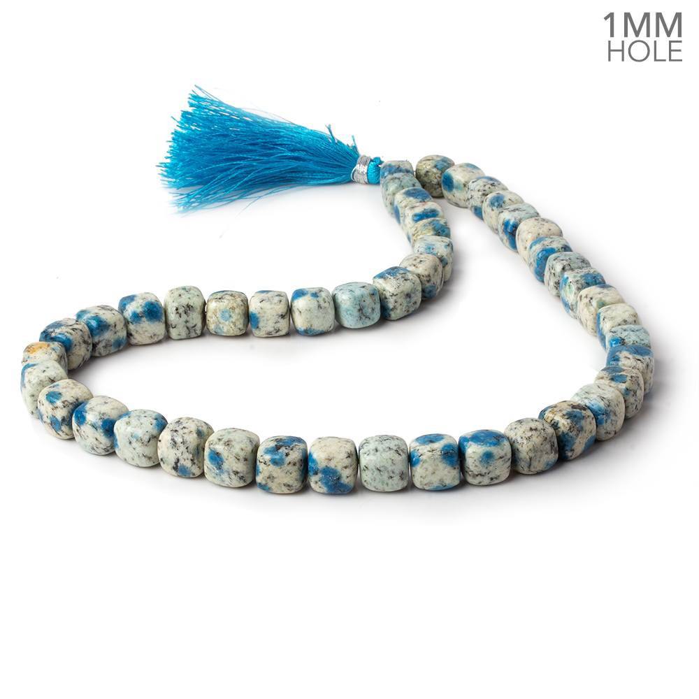 7.5-9mm K2 Azurite Granite "K2 Jasper" plain cubes 16 inch 45 beads 1mm large hole (ONLINE ORDER ONLY)