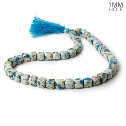 7.5-9mm K2 Azurite Granite "K2 Jasper" plain cubes 16 inch 45 beads 1mm large hole (ONLINE ORDER ONLY)