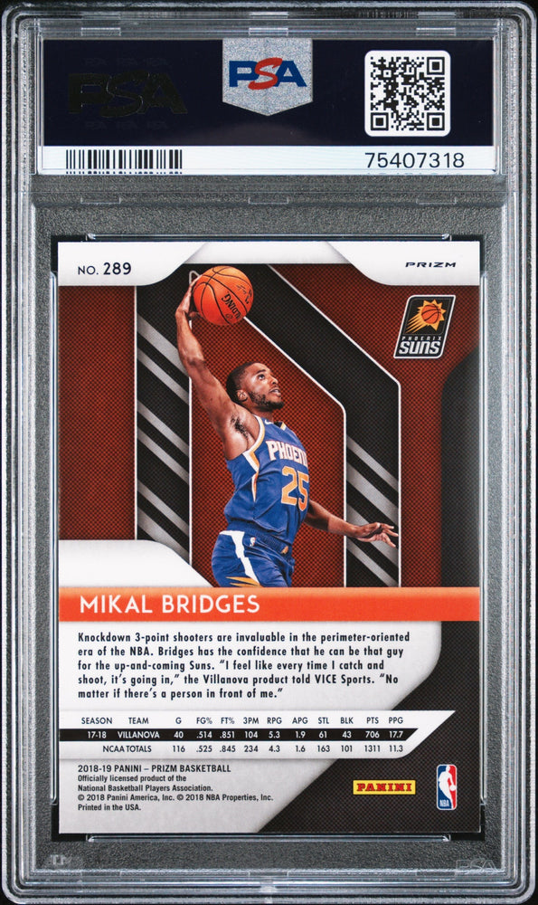 Graded 2018 Panini Prizm Mikal Bridges #289 Red Ice Rookie RC Basketball Card PSA 10 Gem Mint (ONLINE ORDER ONLY)