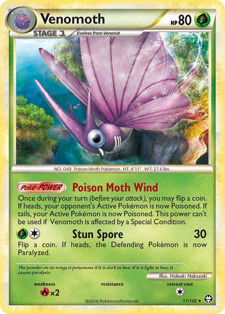 Venomoth (11/102) (Theme Deck Exclusive) [HeartGold & SoulSilver: Triumphant] (Online Only)