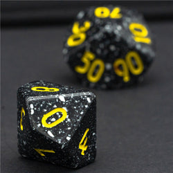 Freckled Black-&-White Homage 7-Dice Set w/Yellow Numbers Minimalist (Online Only)