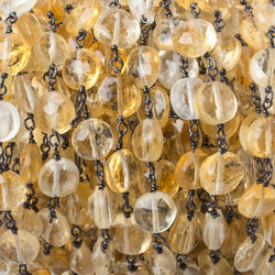 7.5mm Citrine faceted coin Black Gold over .925 Silver Chain by the foot 24 beads (ONLINE ORDER ONLY)