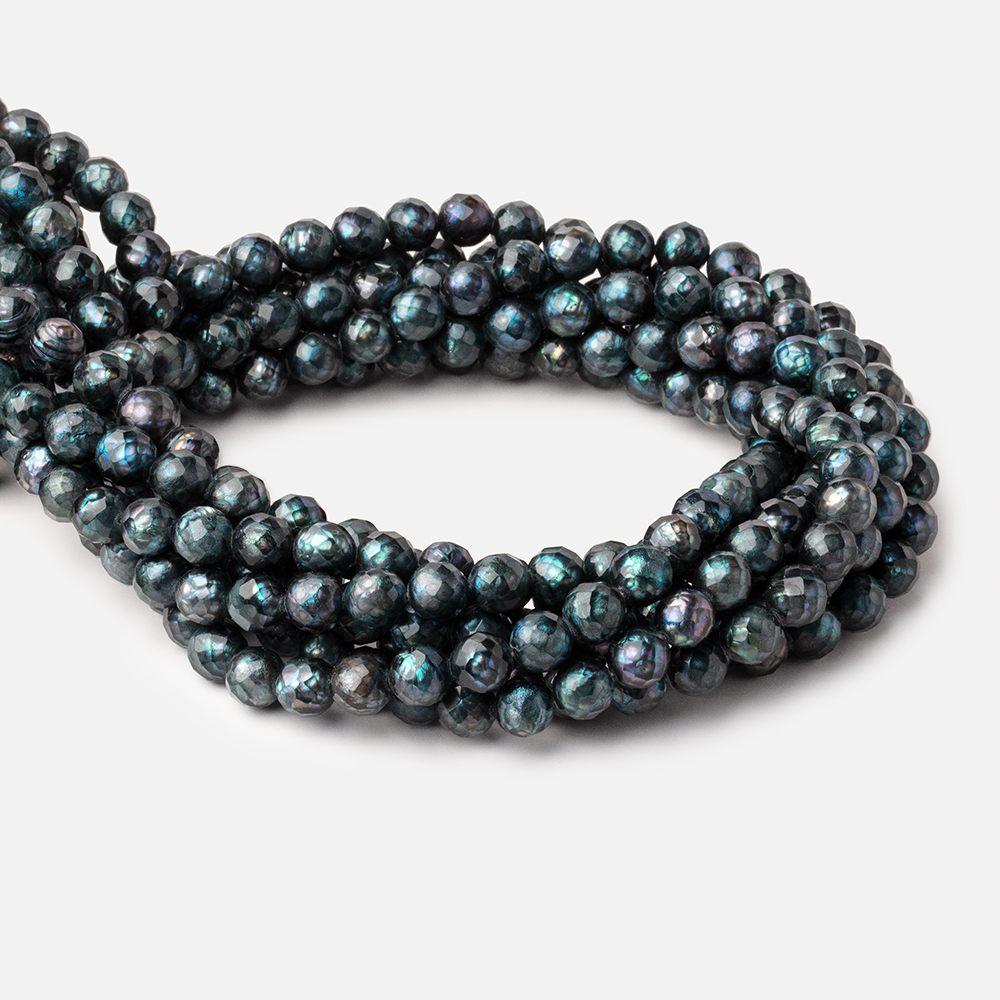 7.5mm Dark Teal Faceted Round Freshwater Pearls 16 inch 51 pieces (ONLINE ORDER ONLY)