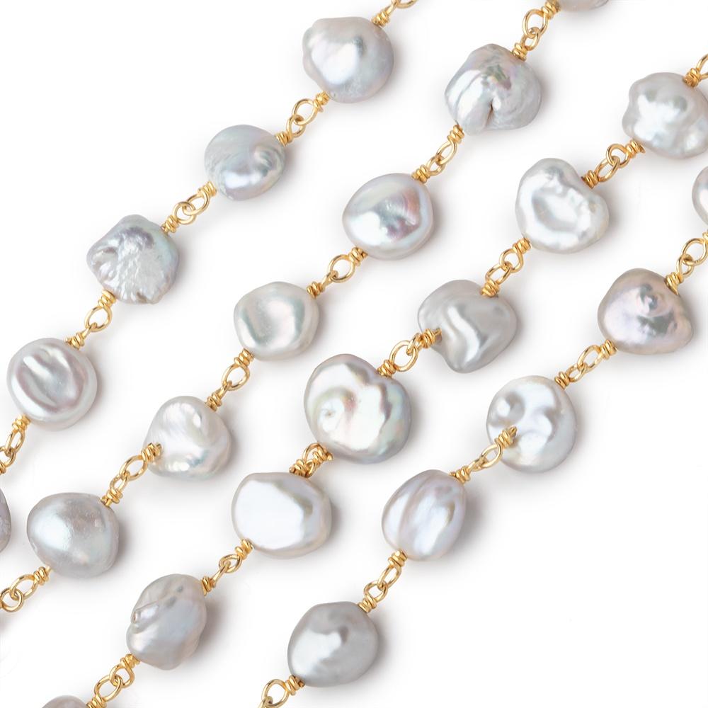 7.5x7-10x8mm Silver Keshi Pearls on Vermeil Chain - LOT of 4 Feet (ONLINE ORDER ONLY)