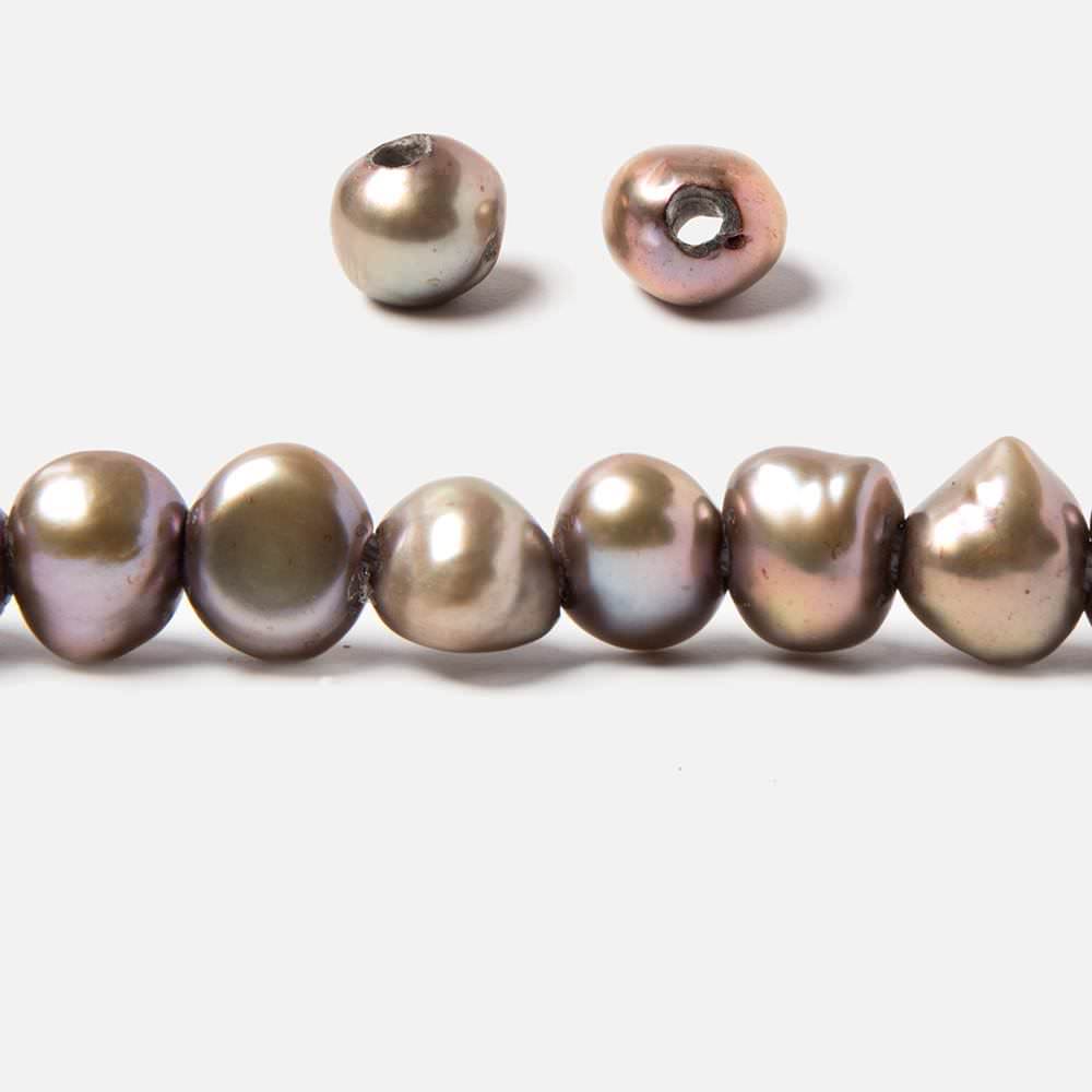 7.5x9-9.5x8.5mm Rose' Mocha Beige Baroque 2.5mm large hole Pearls 15 in. 49 pcs (ONLINE ORDER ONLY)