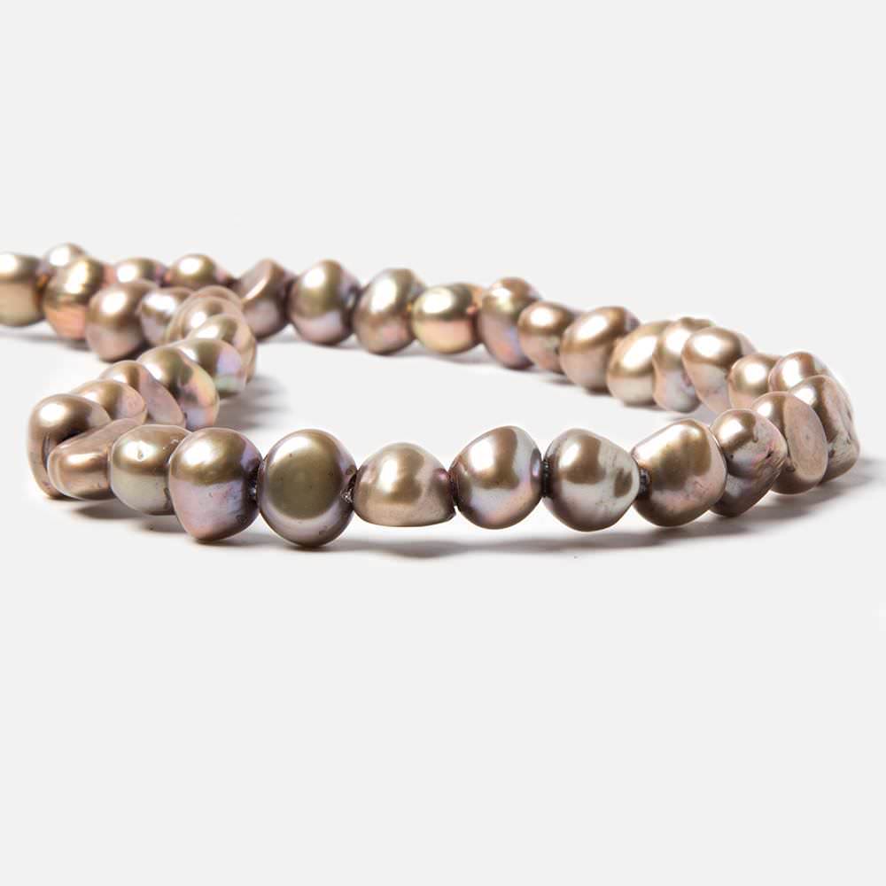 7.5x9-9.5x8.5mm Rose' Mocha Beige Baroque 2.5mm large hole Pearls 15 in. 49 pcs (ONLINE ORDER ONLY)