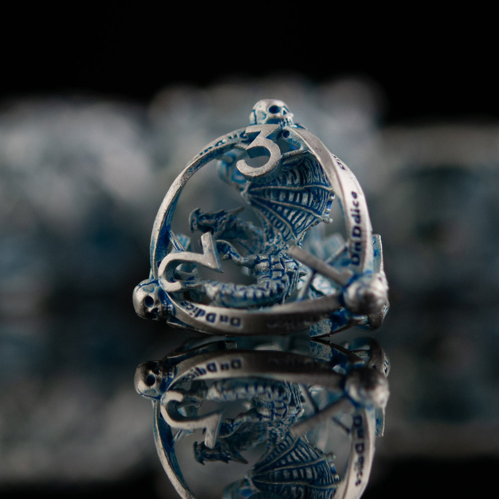 Draco Immortui Hollow Metal Dice Set - Aqua and Silver (ONLINE ORDER ONLY)