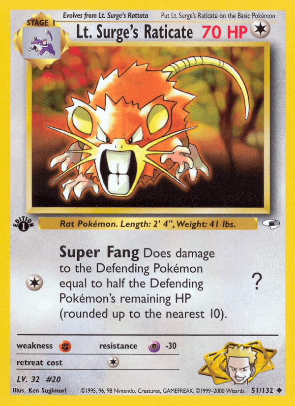 Lt. Surge's Raticate (51/132) [Gym Heroes 1st Edition] (Online Only)