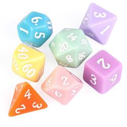 Multi-Color Macaron 7-Dice Set w/White Numbers Pastel Dnd Dice Set (Online Only)