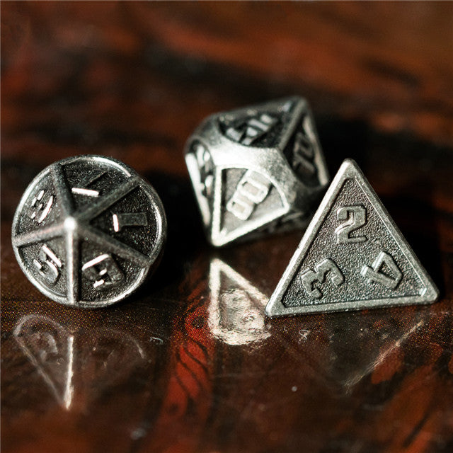 Silver Mini Metal Dice Ancient Effect | (10mm to 15mm) 7-Dice Udixi RPG (Online Only)