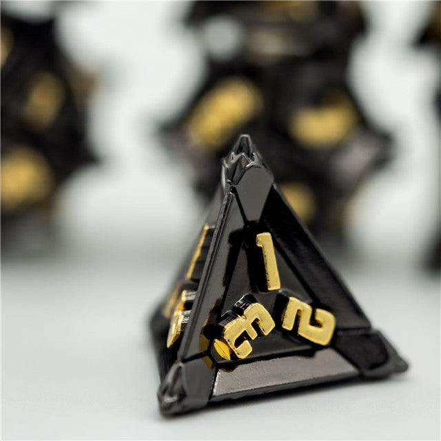 Black w/Gold Pinwheel Strengthened Metal 7-Dice Set | Metal DND Dice (Online Only)