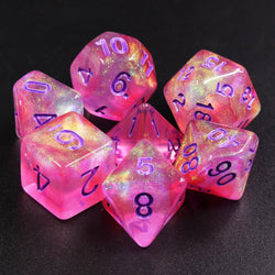 Cheshire Glitter Pink with Purple Numbering 7-Dice Set RPG (Online Only)