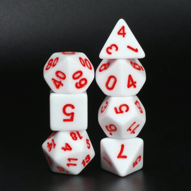 White Opaque with Red Numbering 7-Dice Set RPG (Online Only)