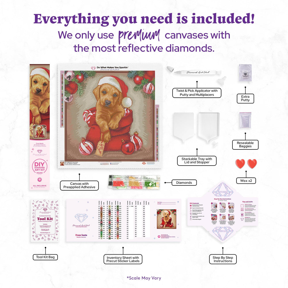 Diamond Art Club – From Santa Christmas Puppy Diamond Painting (Round Drill, 22" x 22") (ONLINE ORDER ONLY)