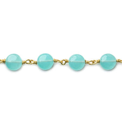 7mm Aqua Blue Chalcedony plain coin Vermeil Chain by the foot