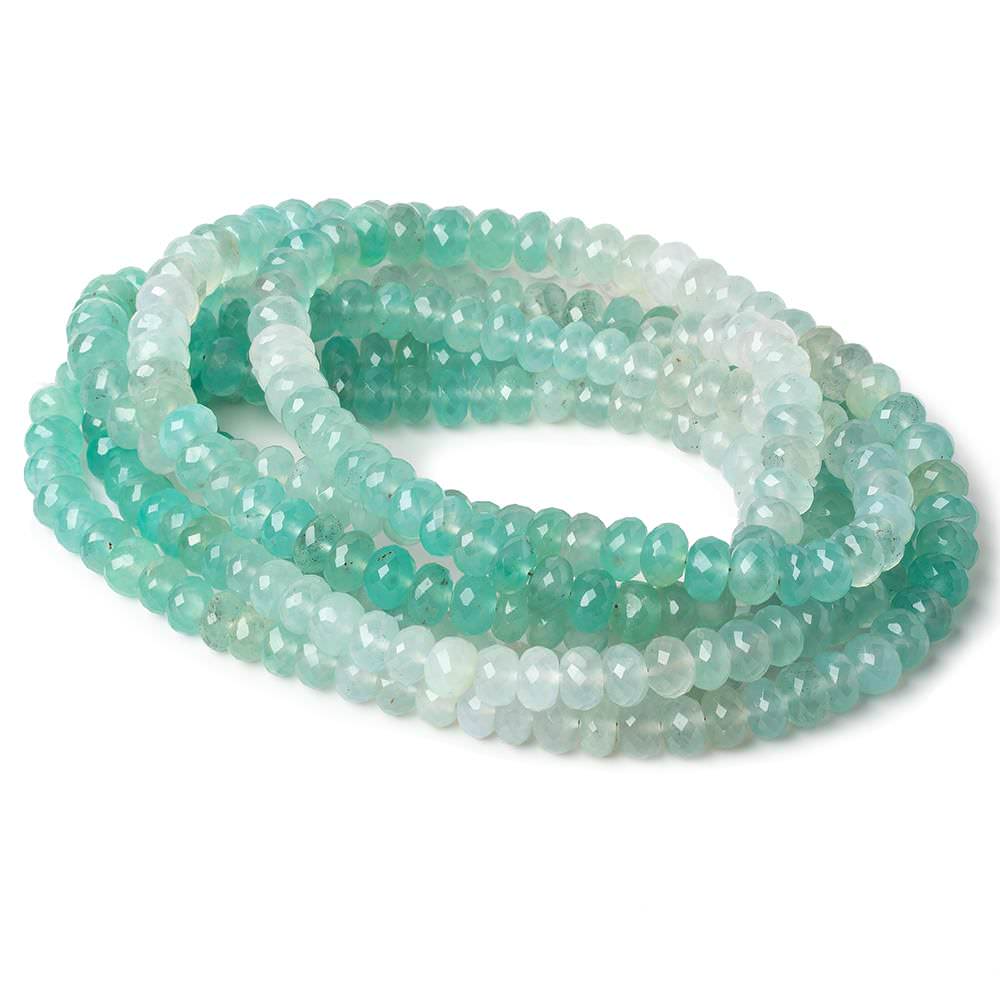 7mm Aqua Green Chalcedony faceted rondelles 18 inches 100 beads AAA (ONLINE ORDER ONLY)