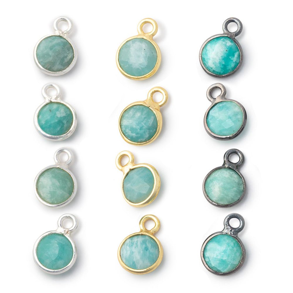 7mm Bezel Set Amazonite Faceted Coin Set of 4 Pendants (ONLINE ORDER ONLY)