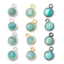 7mm Bezel Set Amazonite Faceted Coin Set of 4 Pendants (ONLINE ORDER ONLY)