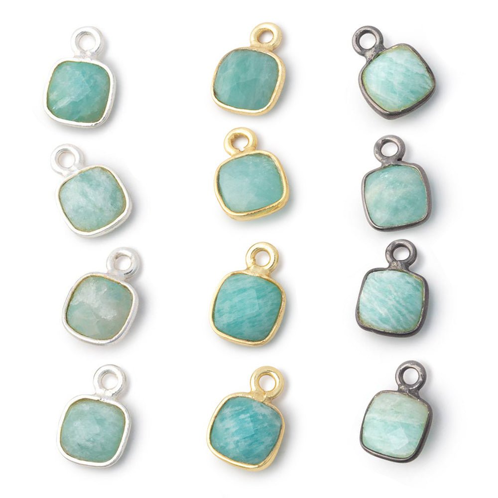 7mm Bezel Set Amazonite Faceted Cushion Set of 4 Pendants (ONLINE ORDER ONLY)
