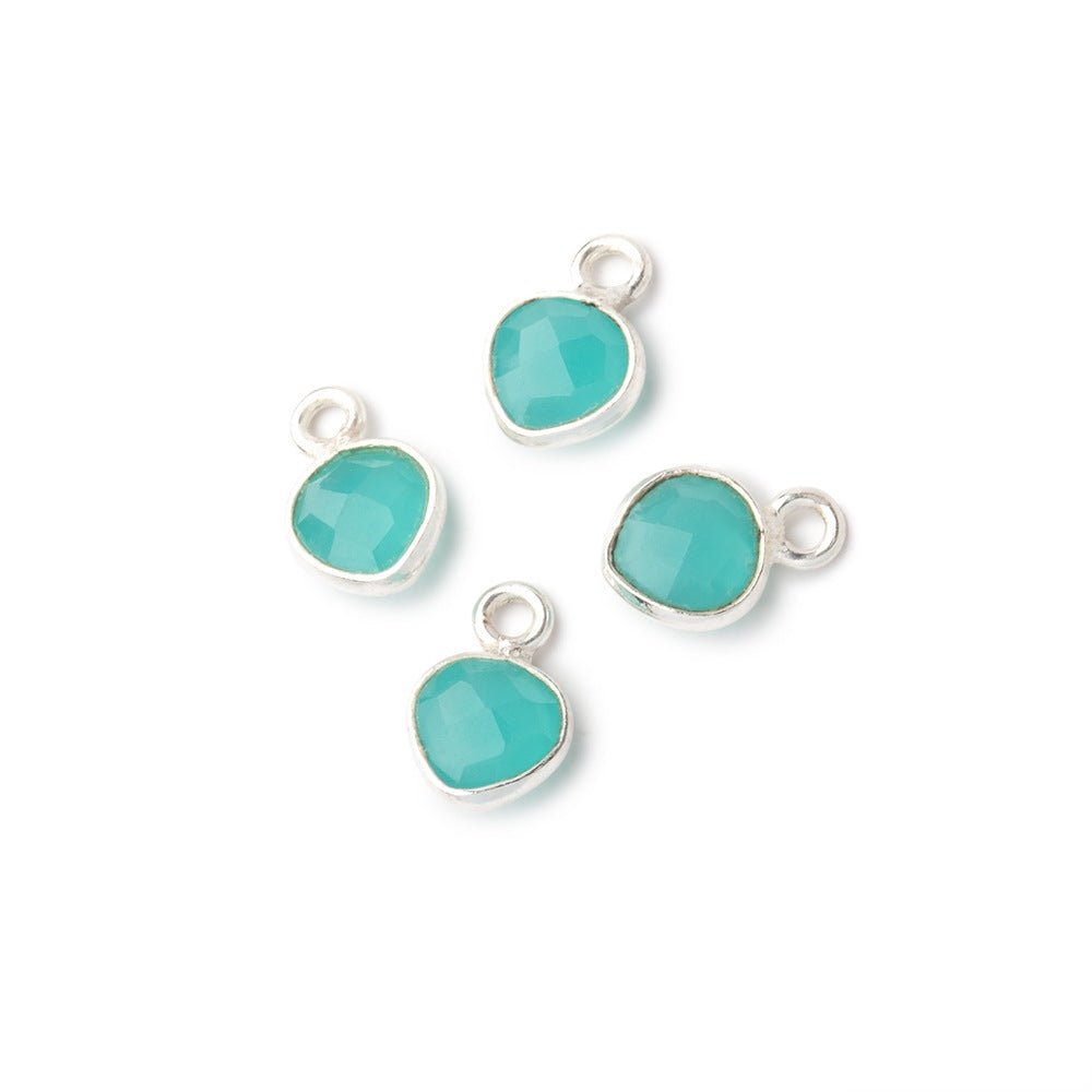 7mm Bezel Set Seafoam Blue Chalcedony Faceted Heart Set of 4 Pendants (ONLINE ORDER ONLY)