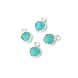 7mm Bezel Set Seafoam Blue Chalcedony Faceted Heart Set of 4 Pendants (ONLINE ORDER ONLY)