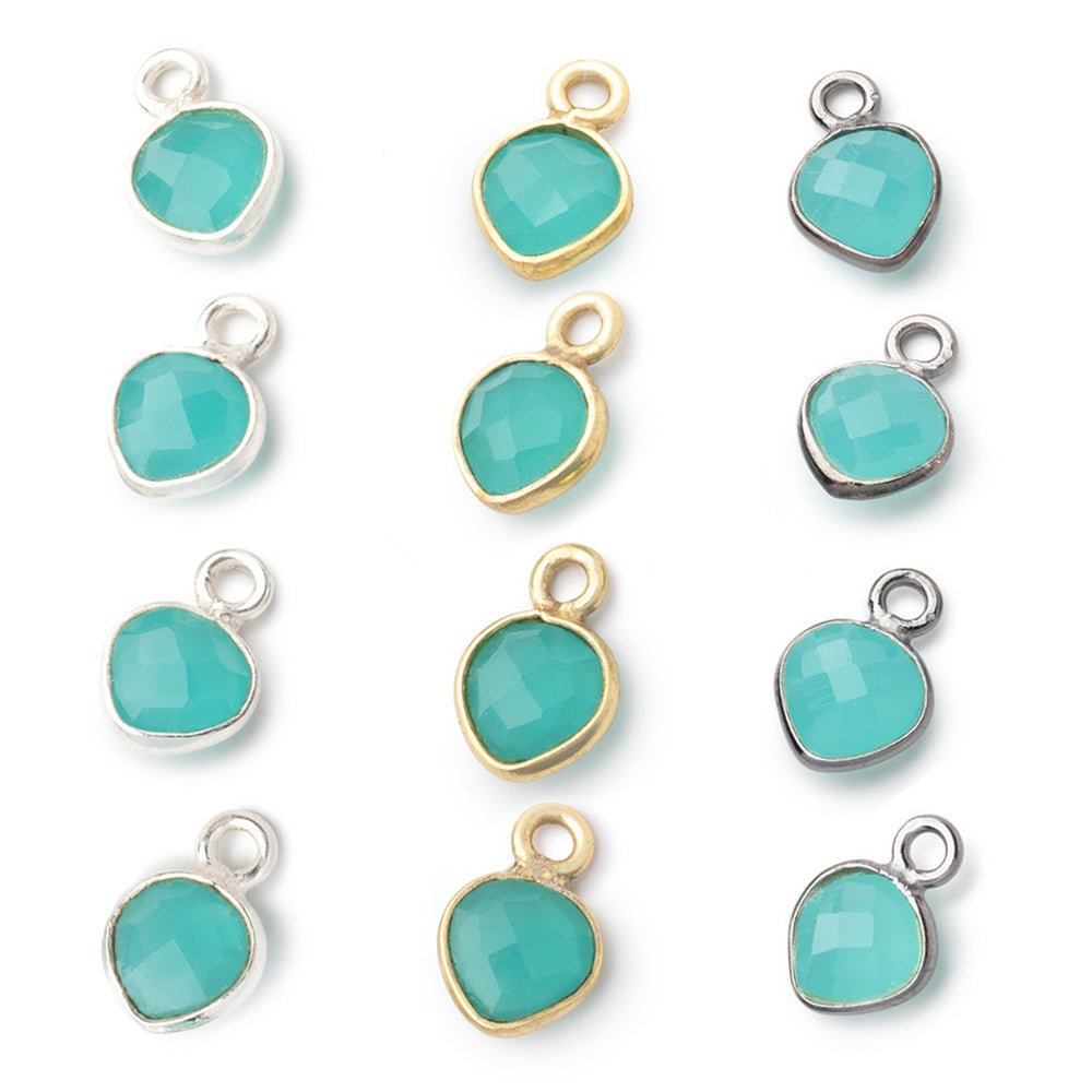 7mm Bezel Set Seafoam Blue Chalcedony Faceted Heart Set of 4 Pendants (ONLINE ORDER ONLY)