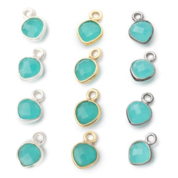 7mm Bezel Set Seafoam Blue Chalcedony Faceted Heart Set of 4 Pendants (ONLINE ORDER ONLY)