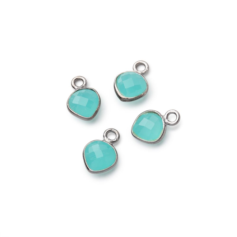 7mm Bezel Set Seafoam Blue Chalcedony Faceted Heart Set of 4 Pendants (ONLINE ORDER ONLY)