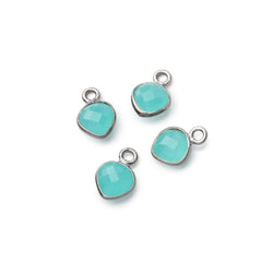 7mm Bezel Set Seafoam Blue Chalcedony Faceted Heart Set of 4 Pendants (ONLINE ORDER ONLY)