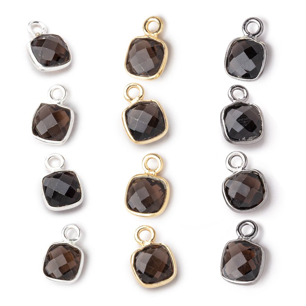 7mm Bezel Set Smoky Quartz Faceted Cushion Set of 4 Pendants (ONLINE ORDER ONLY)