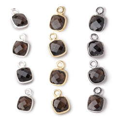 7mm Bezel Set Smoky Quartz Faceted Cushion Set of 4 Pendants (ONLINE ORDER ONLY)