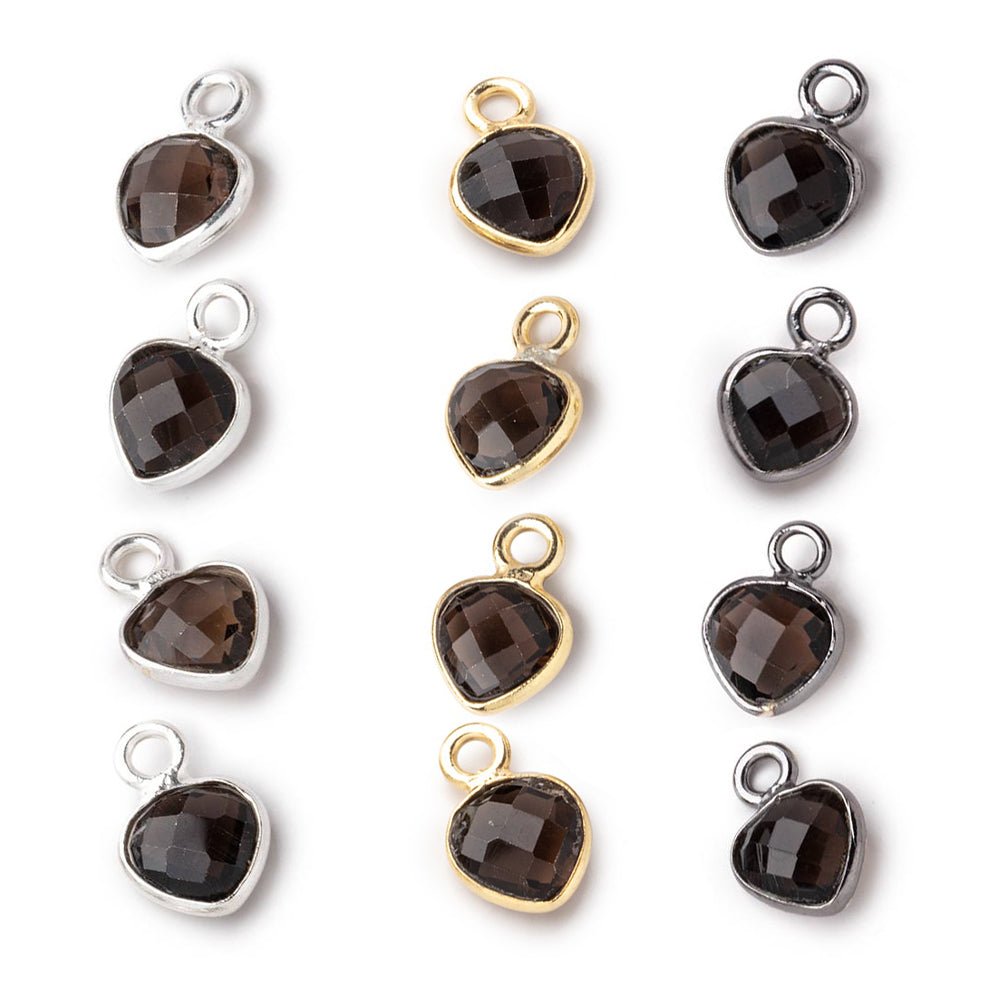 7mm Bezel Set Smoky Quartz Faceted Heart Set of 4 Pendants (ONLINE ORDER ONLY)