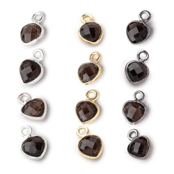 7mm Bezel Set Smoky Quartz Faceted Heart Set of 4 Pendants (ONLINE ORDER ONLY)