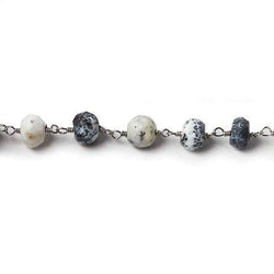 7mm Dendritic Opal faceted rondelle Silver Chain by the foot 30 pcs