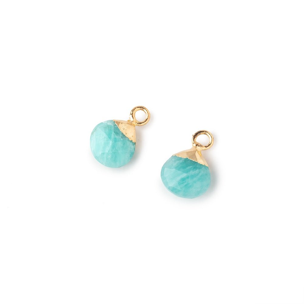 7mm Gold Leafed Amazonite Faceted Heart Set of 2 Pendants (ONLINE ORDER ONLY)