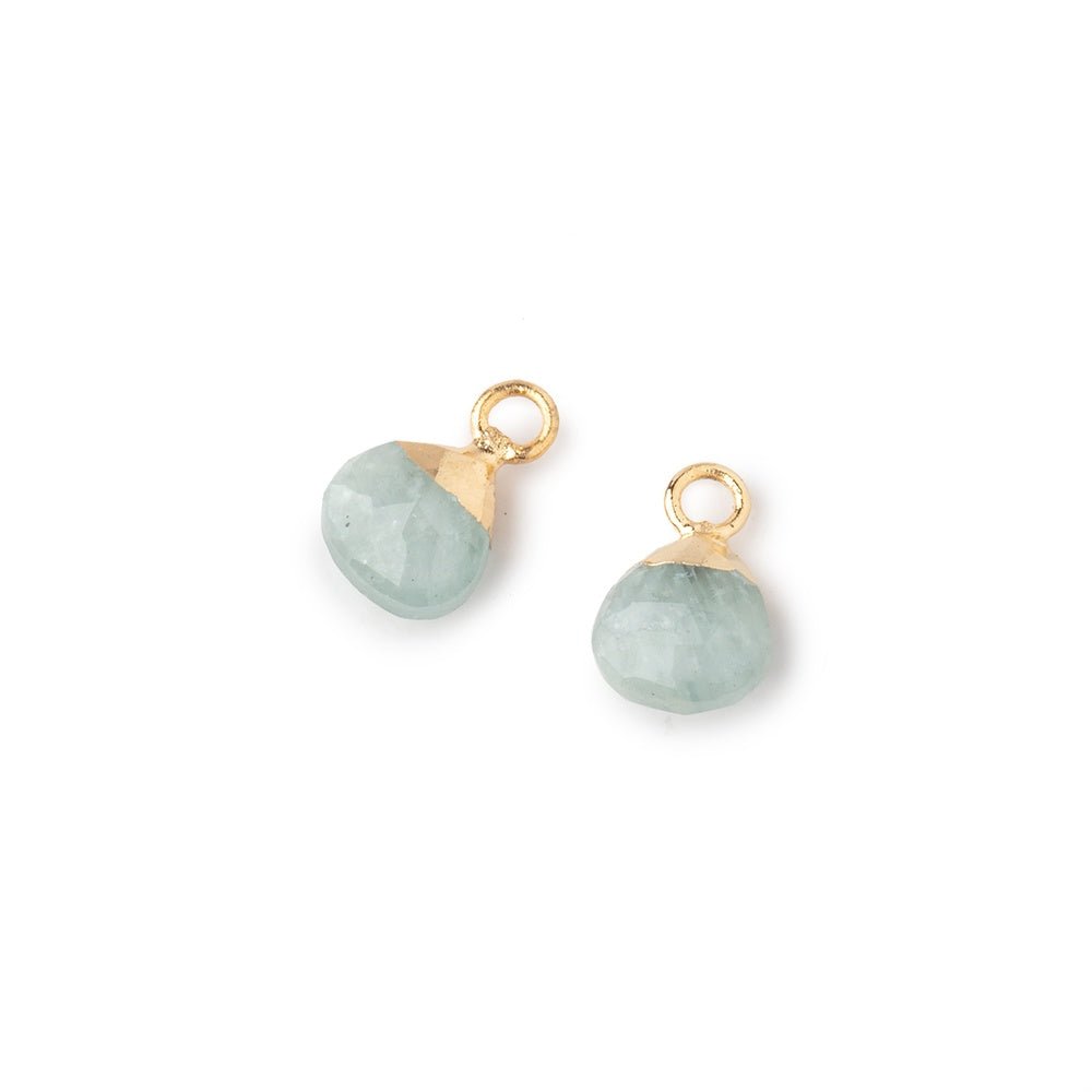 7mm Gold Leafed Aquamarine Faceted Heart Set of 2 Pendants (ONLINE ORDER ONLY)