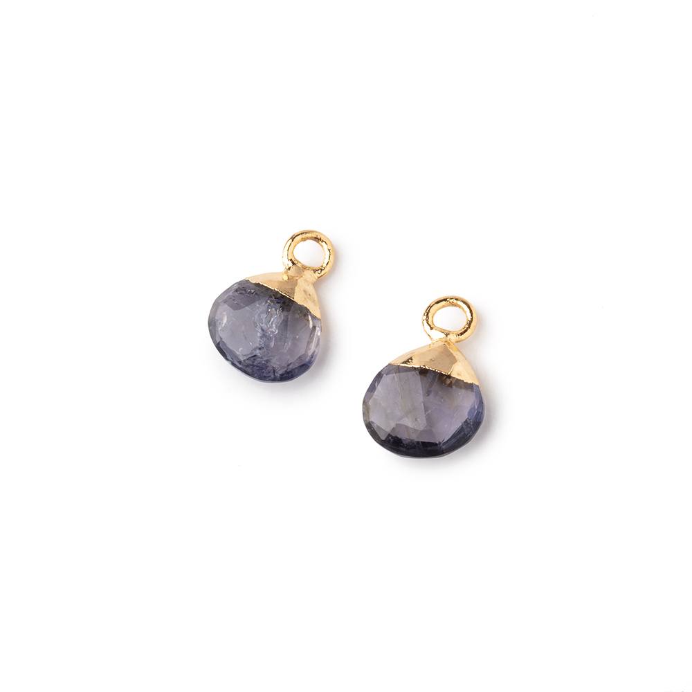 7mm Gold Leafed Iolite Faceted Heart Set of 2 Pendants (ONLINE ORDER ONLY)