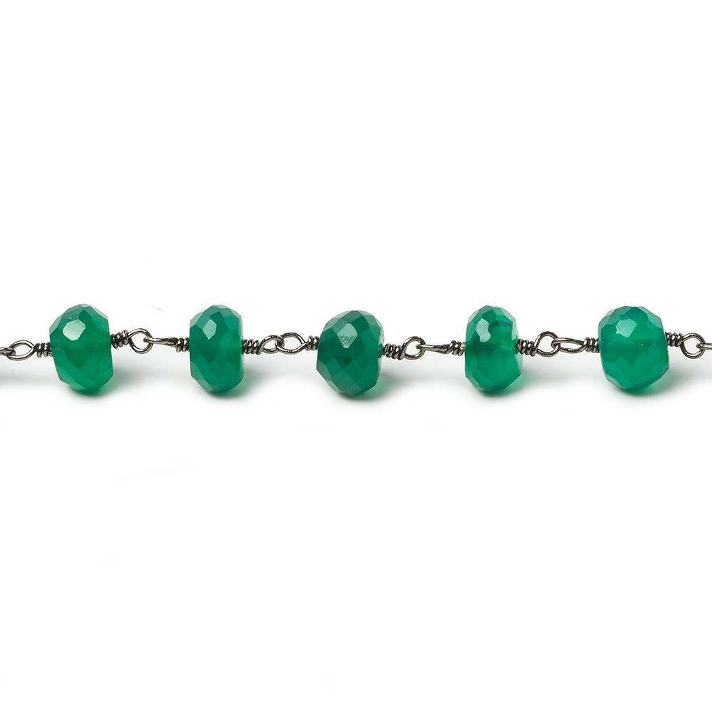 7mm Green Onyx faceted rondelle Black Gold Chain by the foot 25 pieces (ONLINE ORDER ONLY)