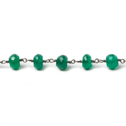 7mm Green Onyx faceted rondelle Black Gold Chain by the foot 25 pieces (ONLINE ORDER ONLY)
