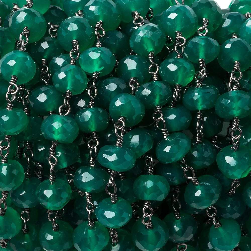 7mm Green Onyx faceted rondelle Black Gold Chain by the foot 25 pieces (ONLINE ORDER ONLY)