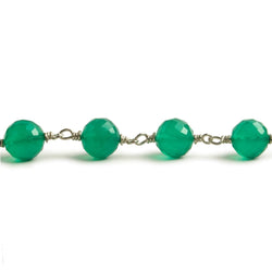 7mm Green Onyx faceted round .925 Silver Chain by the foot 24 pieces (ONLINE ORDER ONLY)