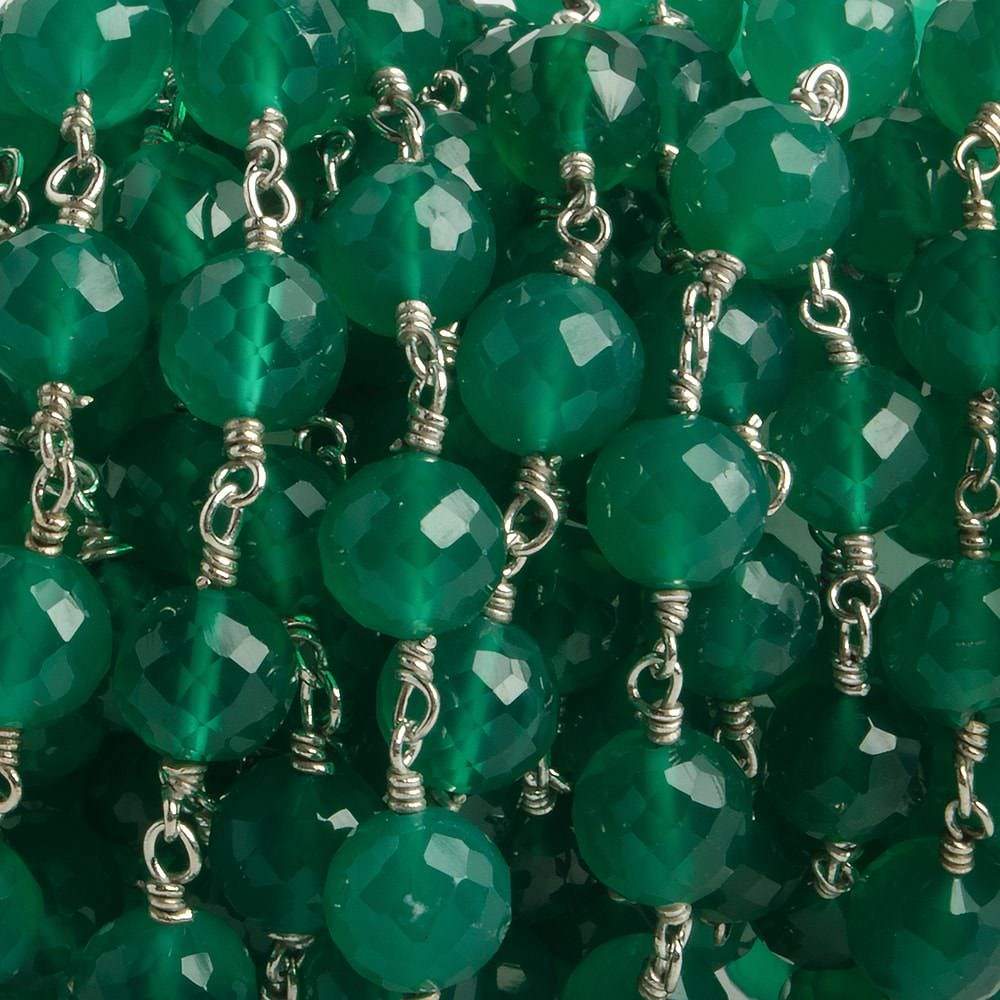 7mm Green Onyx faceted round .925 Silver Chain by the foot 24 pieces (ONLINE ORDER ONLY)