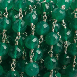 7mm Green Onyx faceted round .925 Silver Chain by the foot 24 pieces (ONLINE ORDER ONLY)