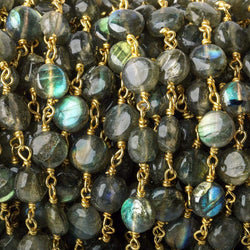 7mm Labradorite plain coin Vermeil Chain by the foot (ONLINE ORDER ONLY)