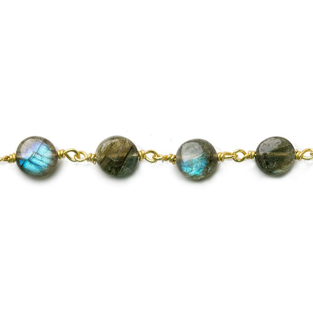 7mm Labradorite plain coin Vermeil Chain by the foot (ONLINE ORDER ONLY)