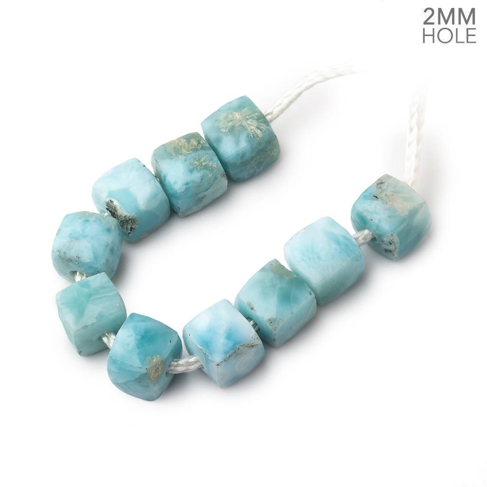7mm Larimar 2mm Large Hole Faceted Cube Beads Set of 10 (ONLINE ORDER ONLY)
