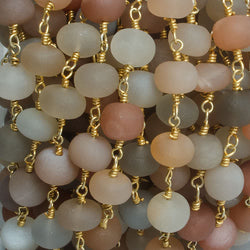 7mm Matte Multi Color Moonstone rondelle Gold plated Chain by the foot with approximately 25 pieces (ONLINE ORDER ONLY)