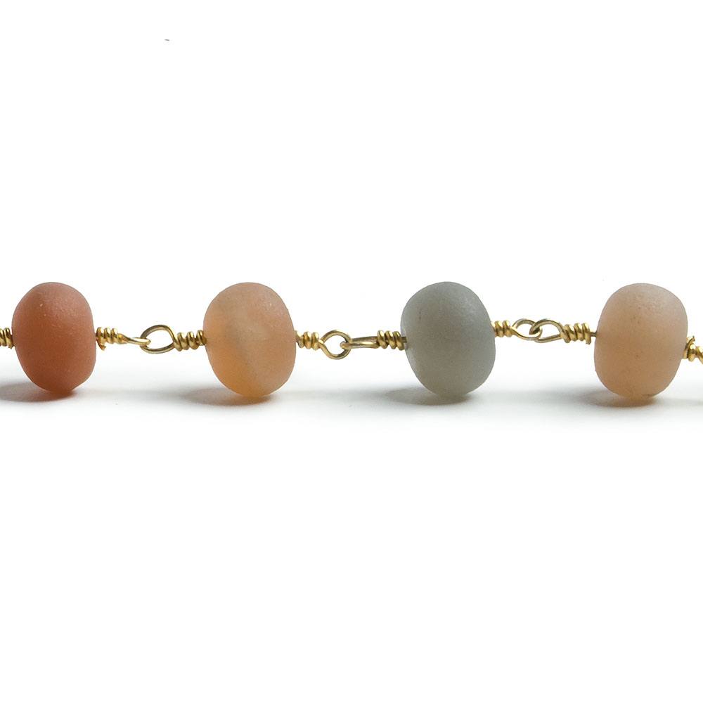 7mm Matte Multi Color Moonstone rondelle Gold plated Chain by the foot with approximately 25 pieces (ONLINE ORDER ONLY)